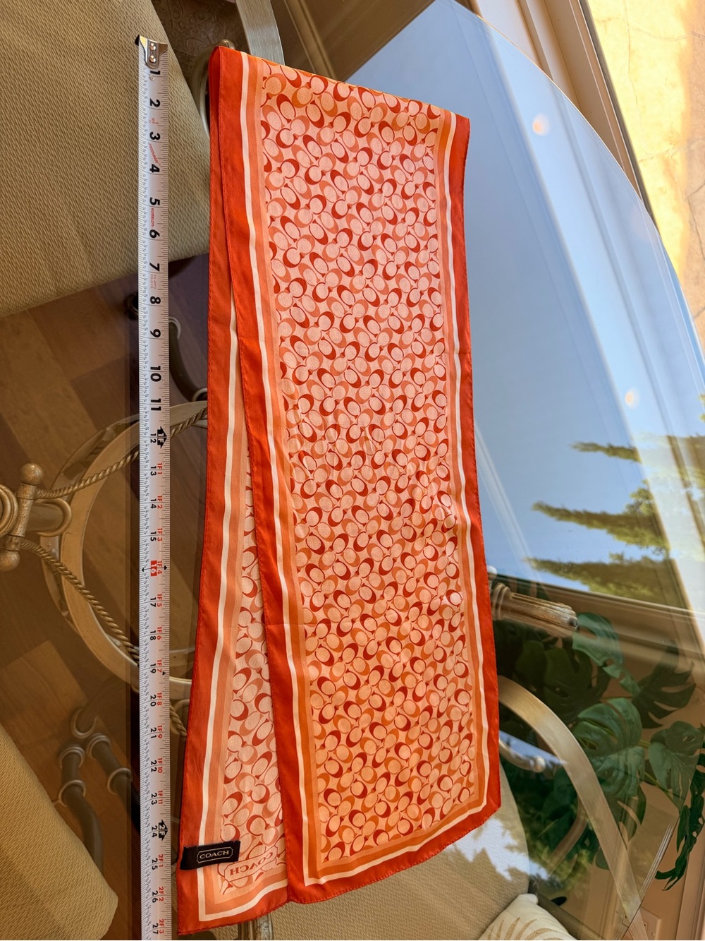 Coach Signature Orange 100% Silk Scarf